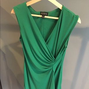 Green v-neck dress with ruched-waist!
